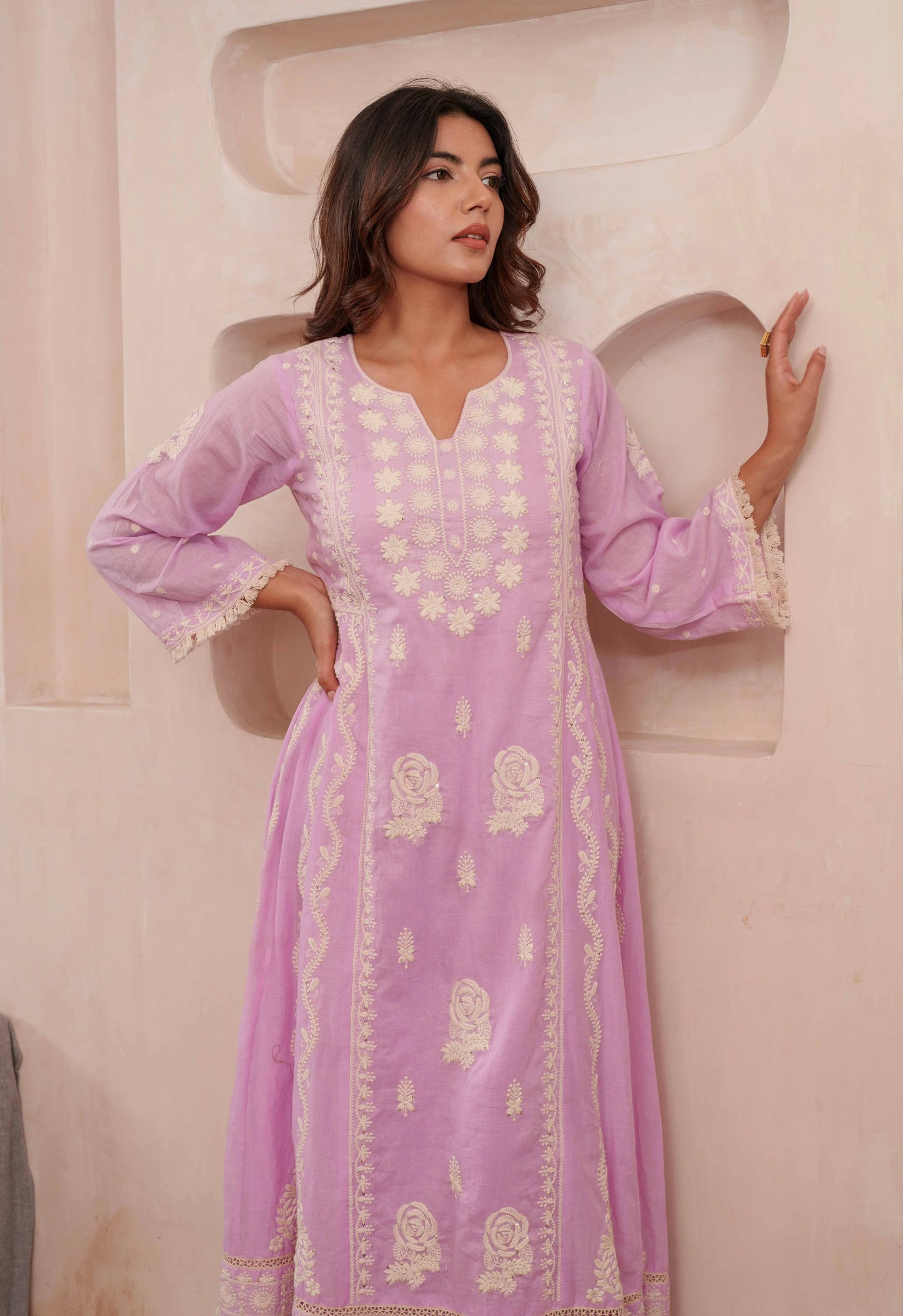 Chikankari Stitched Kurta Pants Suit Set With Dupatta - Set Of 3