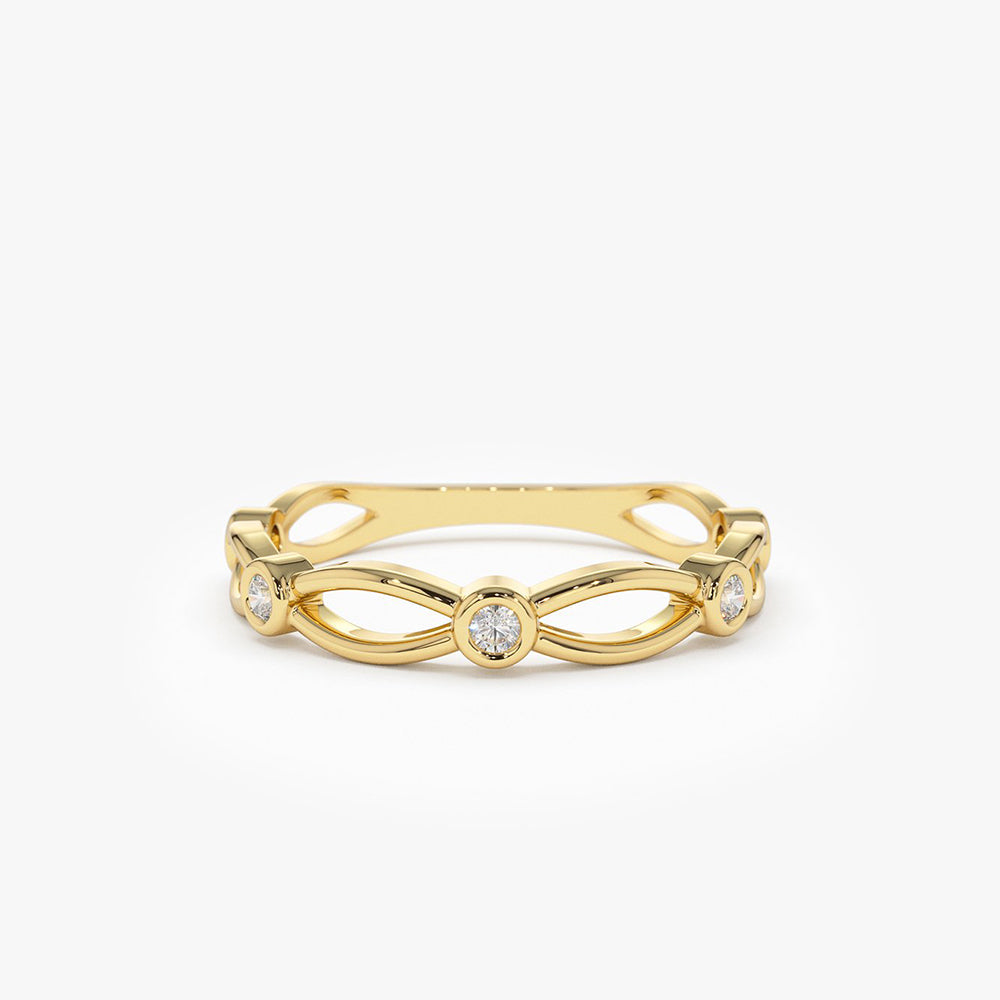 14K Gold Bezel Setting Unique Diamond Wedding Band - GeumJewels