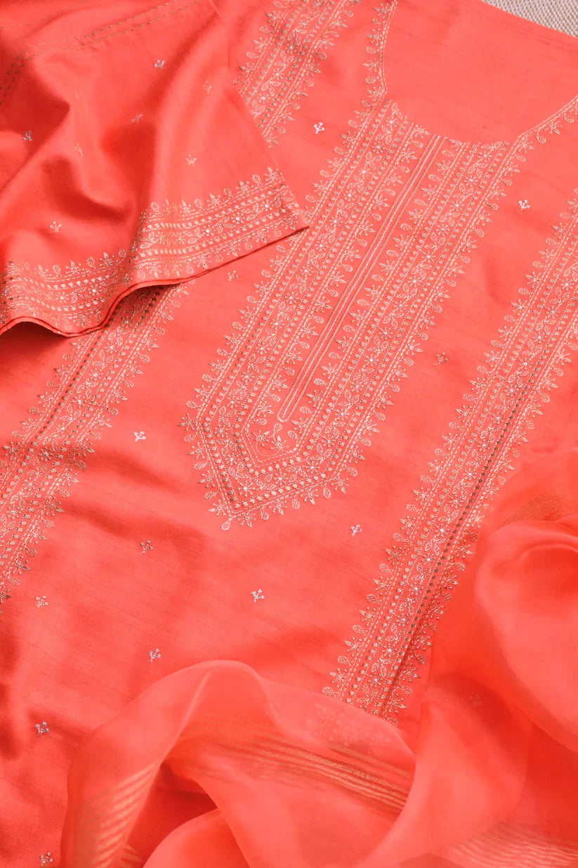 Pure Silk embroidered Unstitched Suit