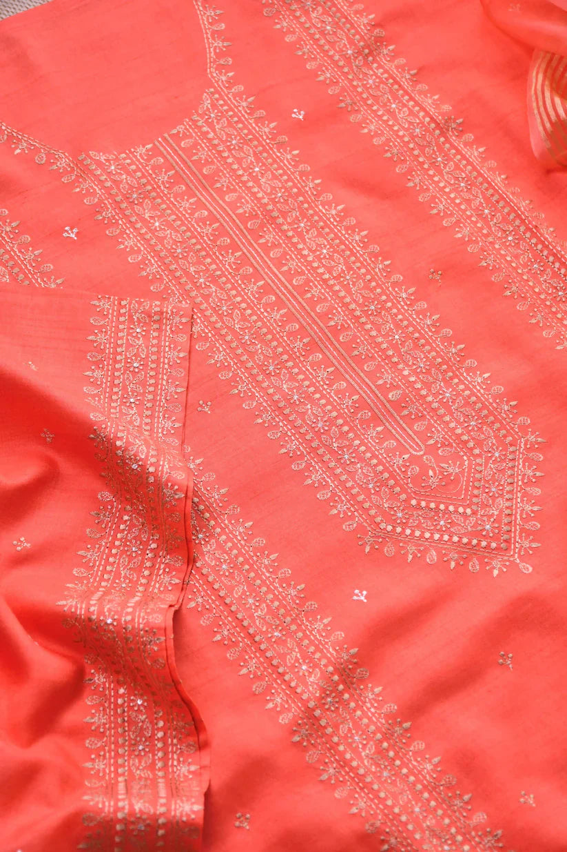 Pure Silk embroidered Unstitched Suit